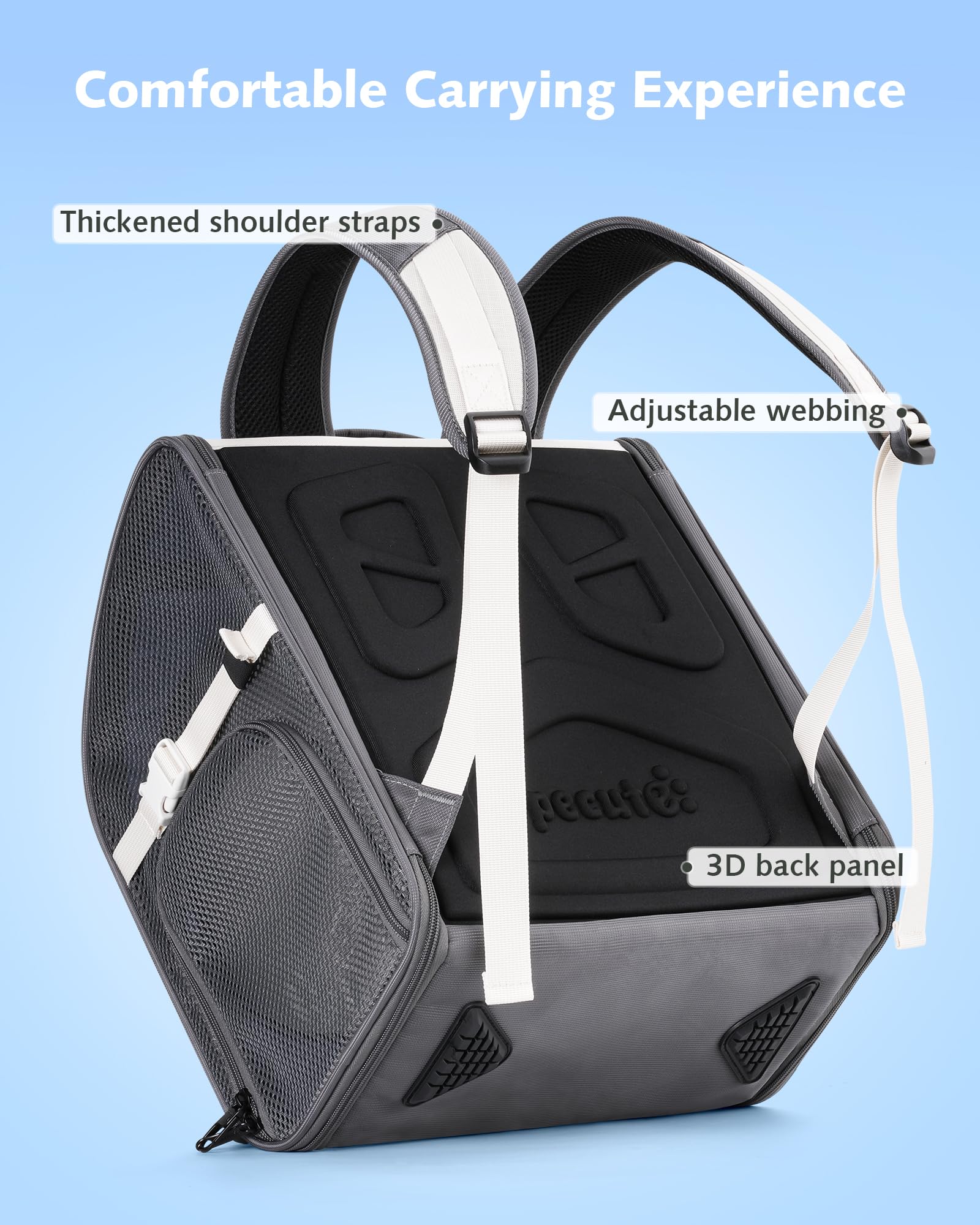 Pecute ergonomic back panel with padded straps for comfortable carrying