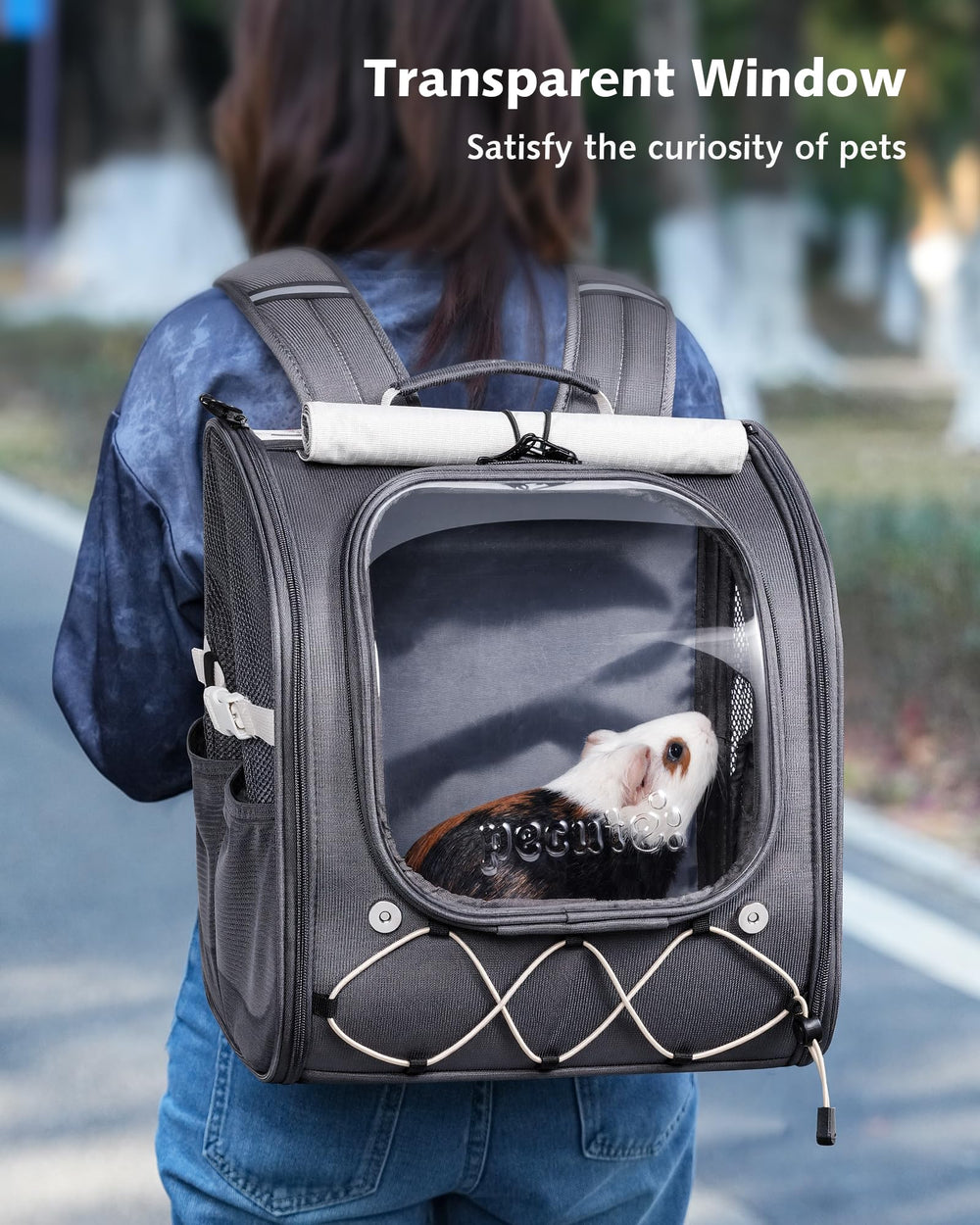 Pecute carrier with steel frame support maintains shape during outdoor use