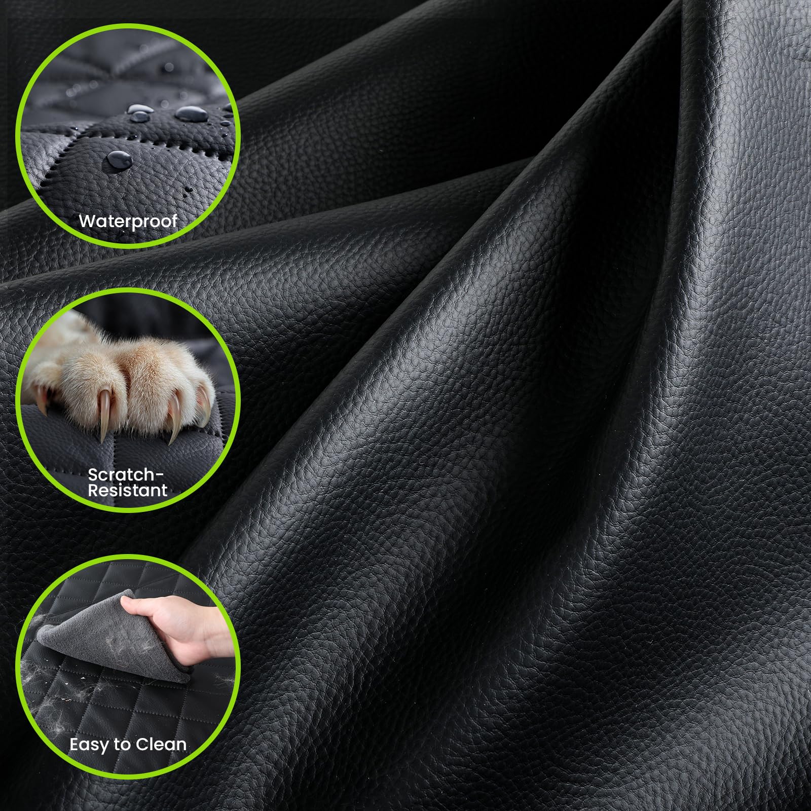 Pecute upgraded leather fabric close-up highlighting scratch-resistance and easy cleaning.