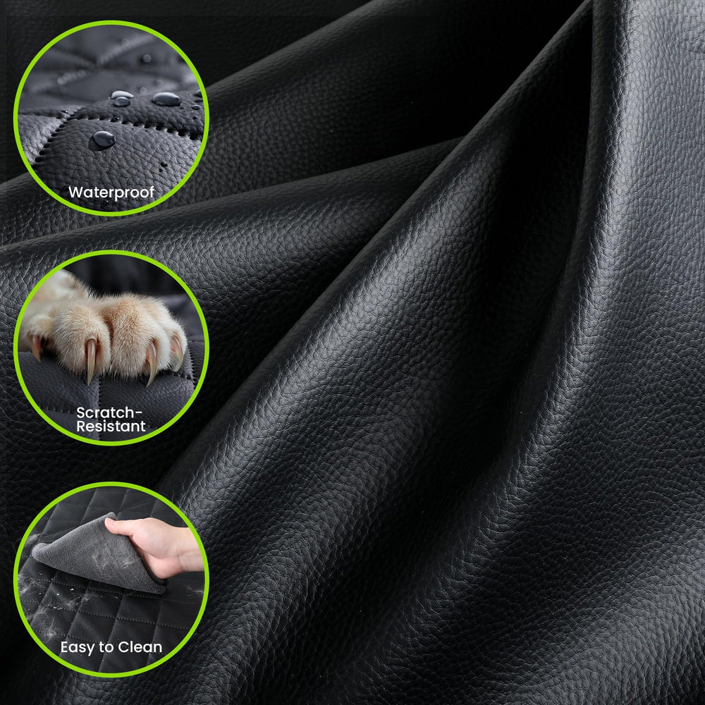 Pecute upgraded leather fabric close-up highlighting scratch-resistance and easy cleaning.