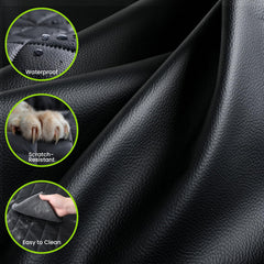 Pecute upgraded leather fabric close-up highlighting scratch-resistance and easy cleaning.