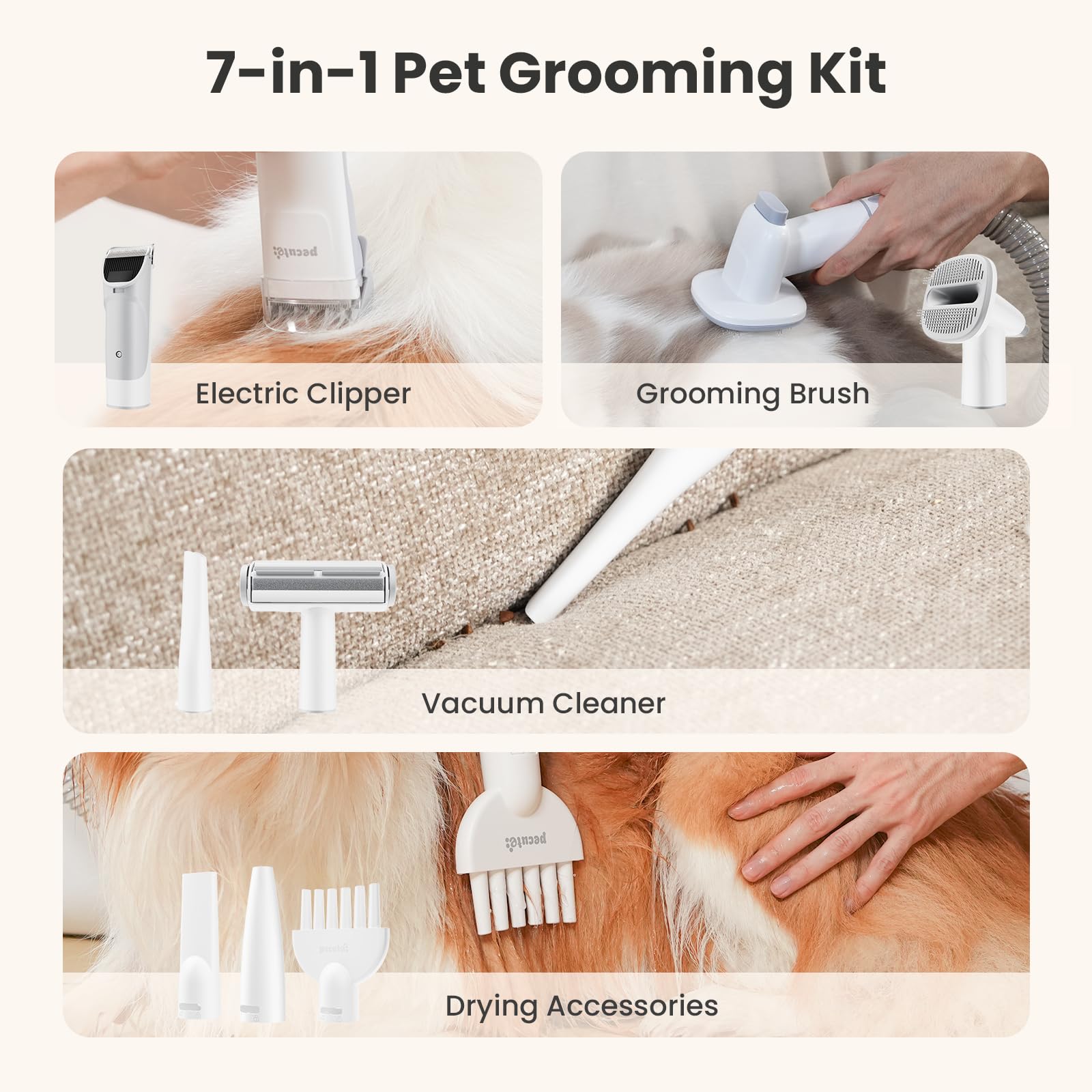 Pecute vacuum attachment round nozzle captures fur during brushing