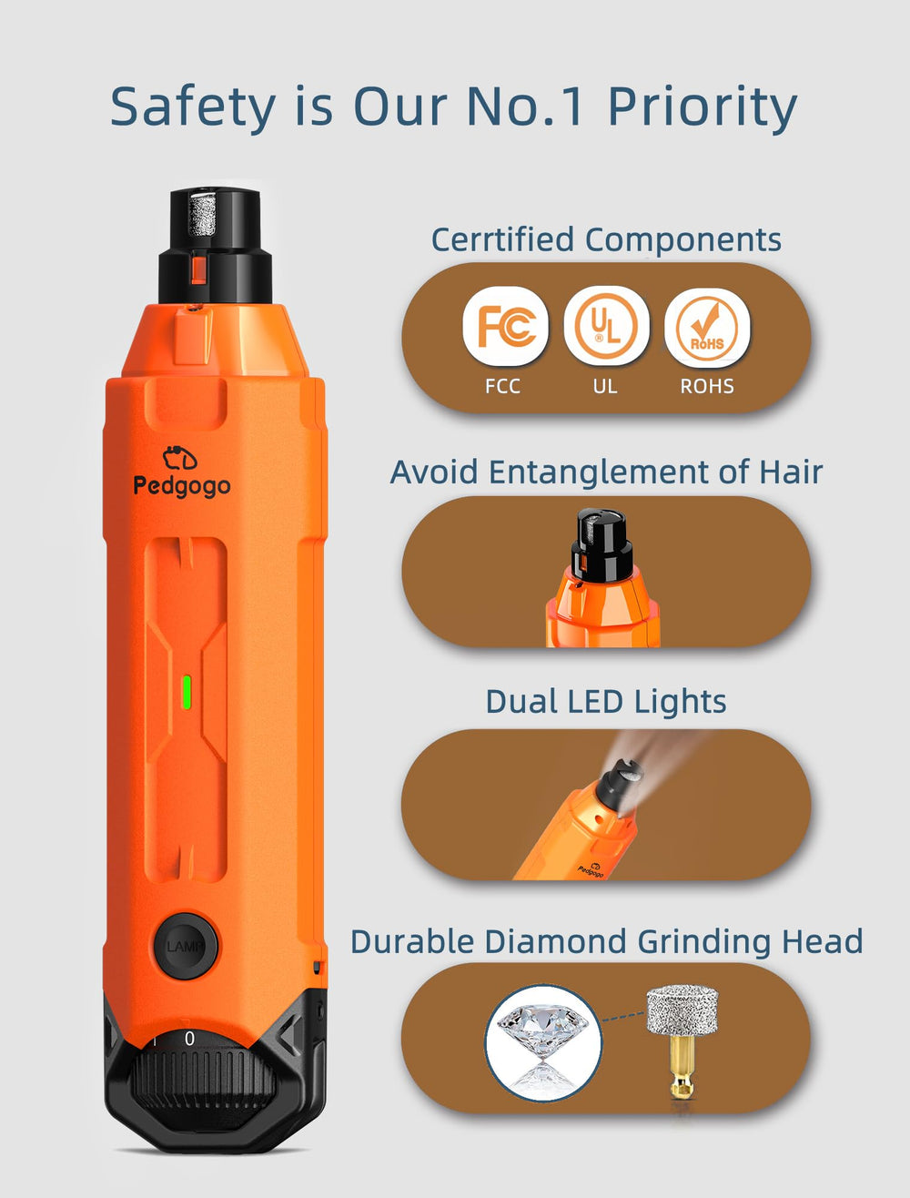 Pedgogo safety cap prevents hair entanglement during grinding