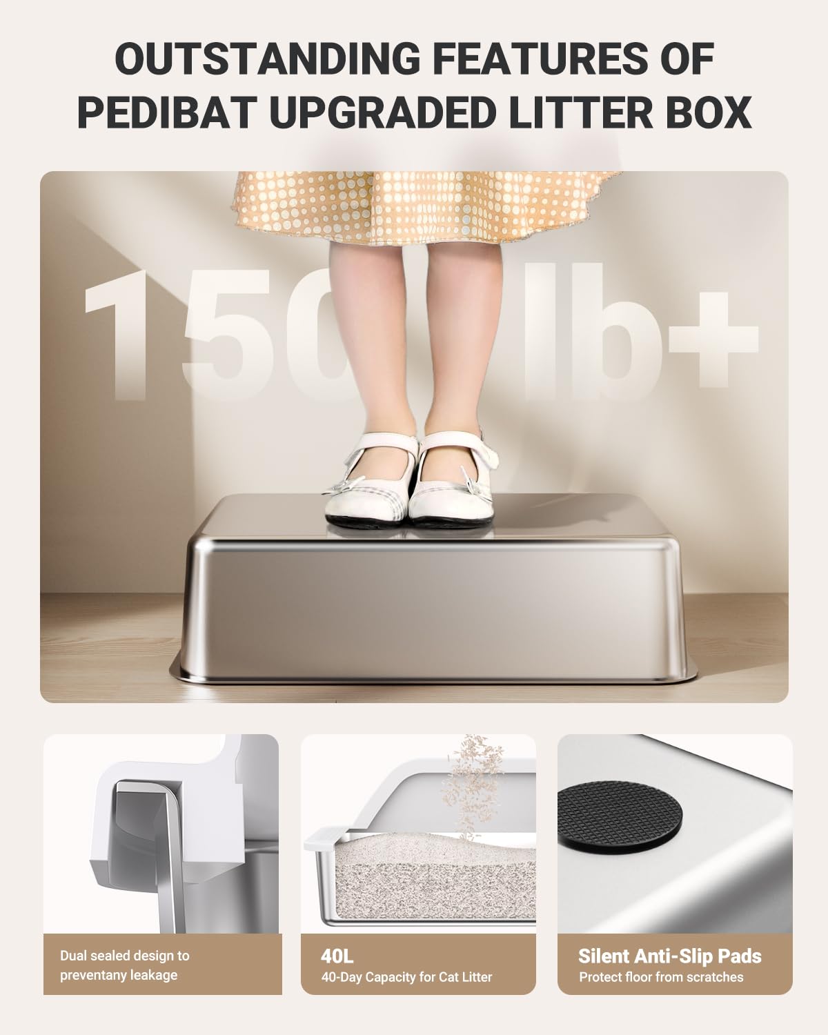 PEDIBAT XL enclosed litter box supports 30-day litter longevity for large cats.