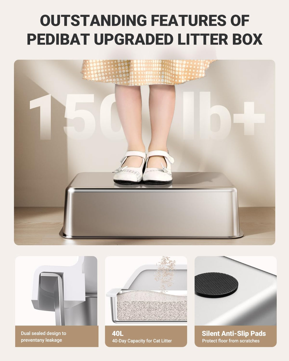 PEDIBAT XL enclosed litter box supports 30-day litter longevity for large cats.