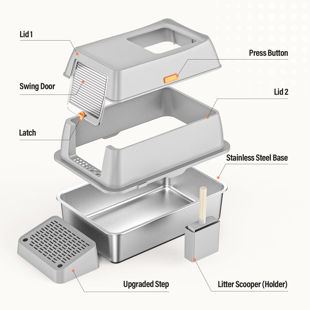 PEDIBAT xl high-sided litter box with lid contains mess and odors.