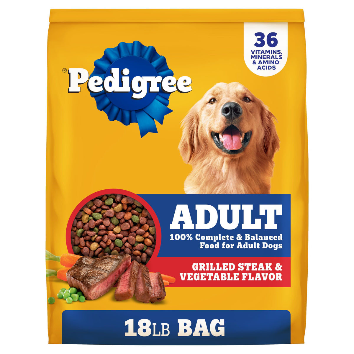 Pedigree Adult Dry Dog Food bag 18lb front for daily feeding