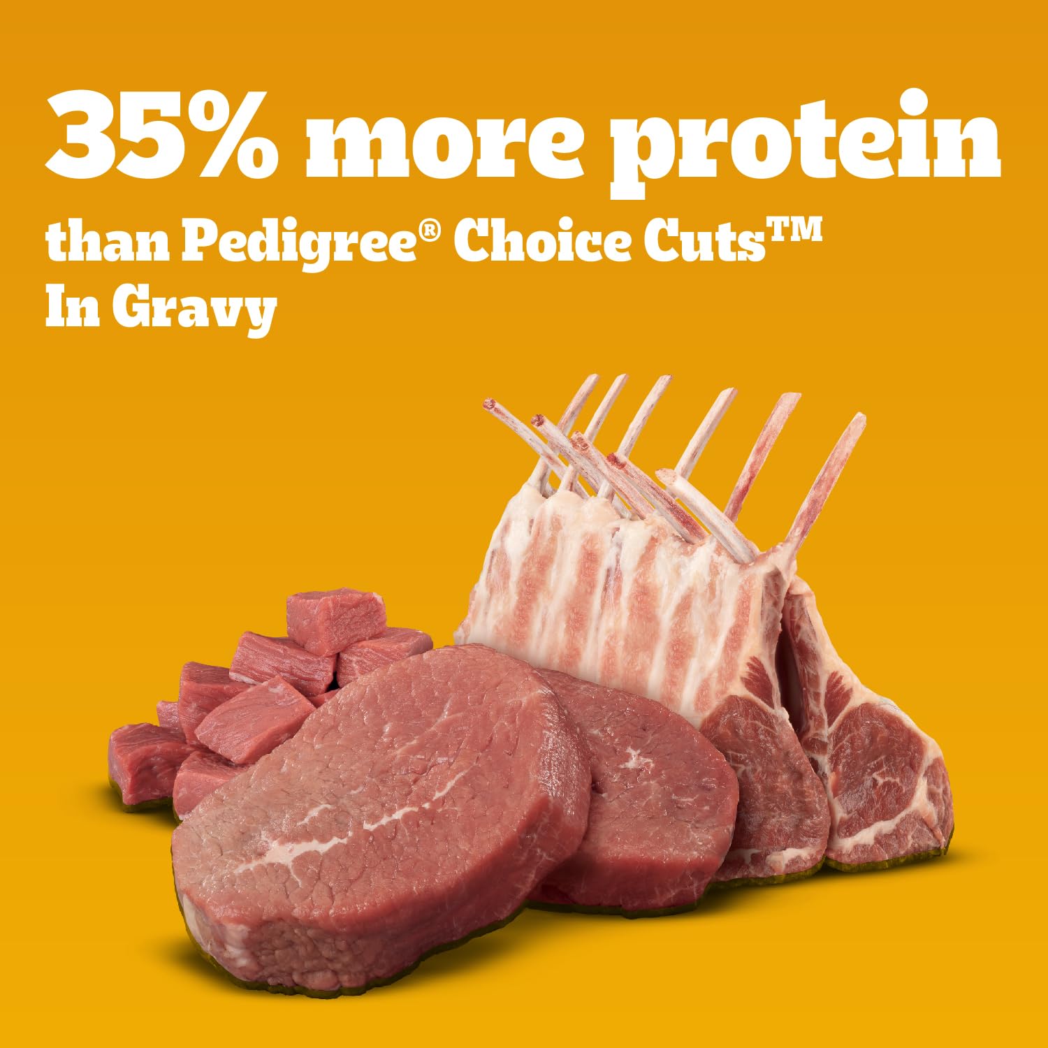 Pedigree beef-lamb wet dog food in gravy bowl ready for mealtime