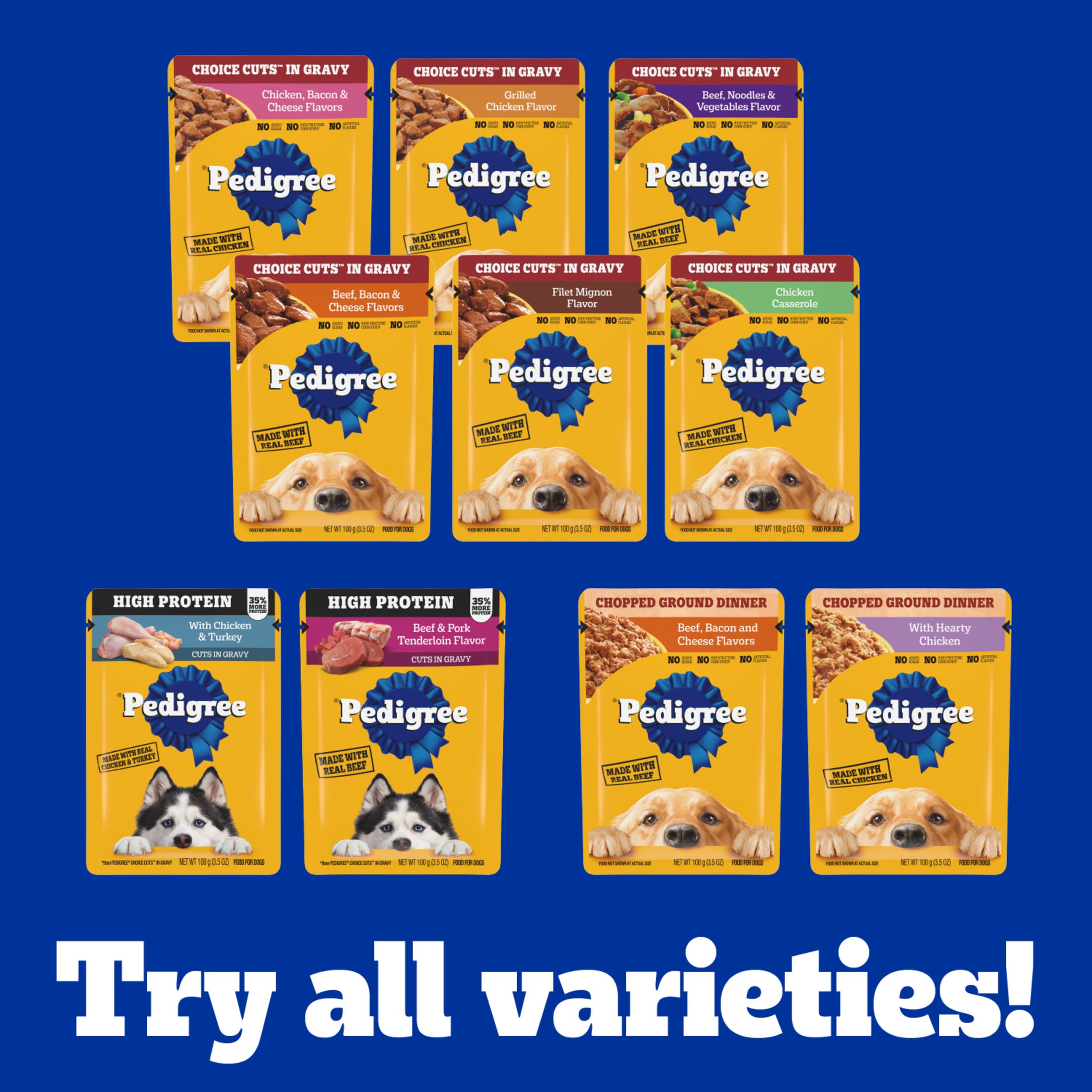 Pedigree Choice Cuts in Gravy soft texture close-up, easy to chew for adults.