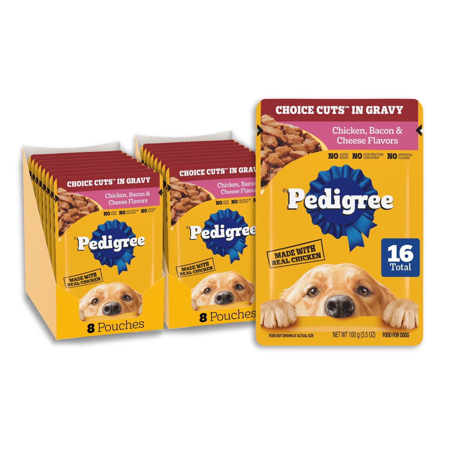 Pedigree Choice Cuts In Gravy bowl with chicken, bacon, and cheese for adult dogs.