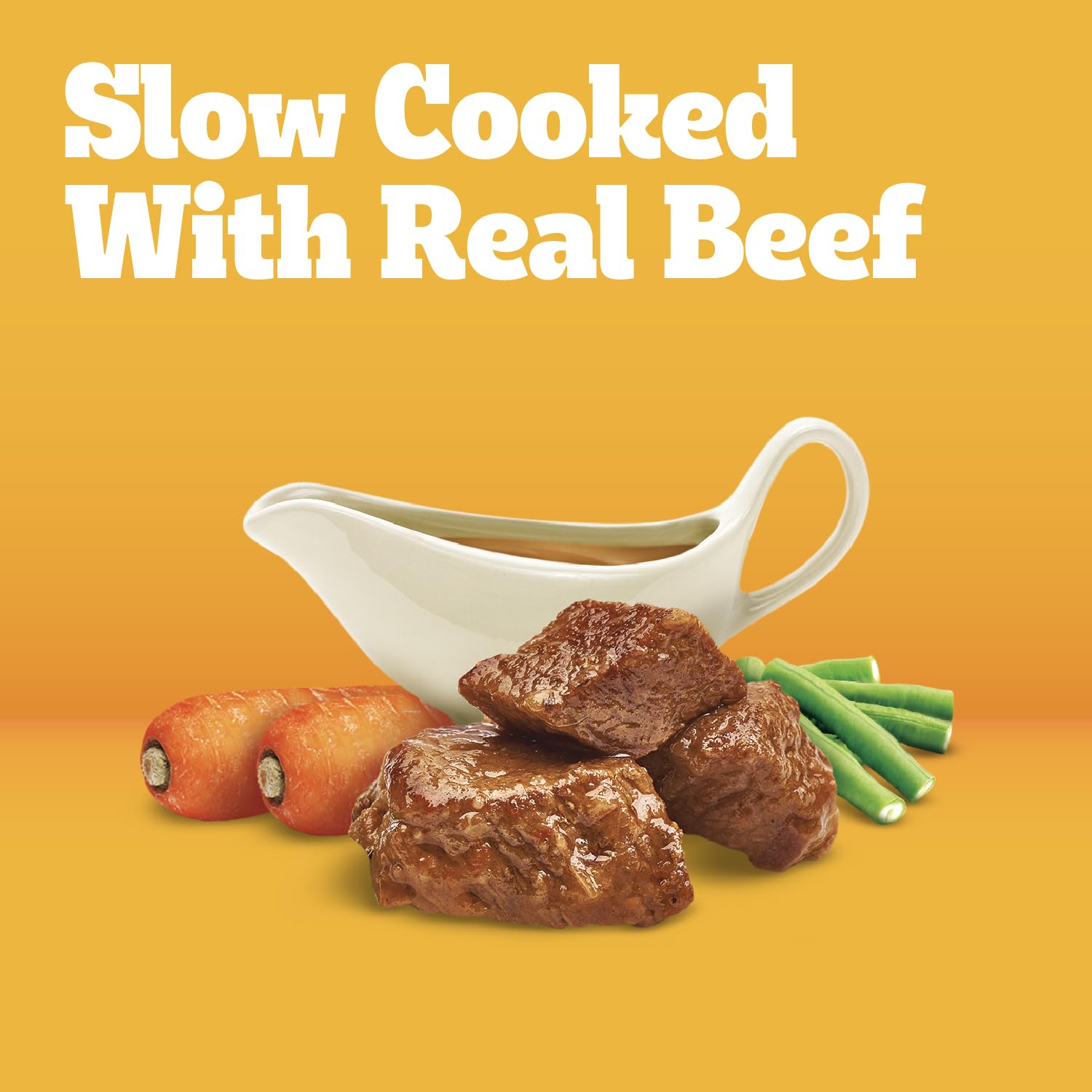 Close-up of Pedigree Choice Cuts in Gravy Country Stew meat texture in gravy.