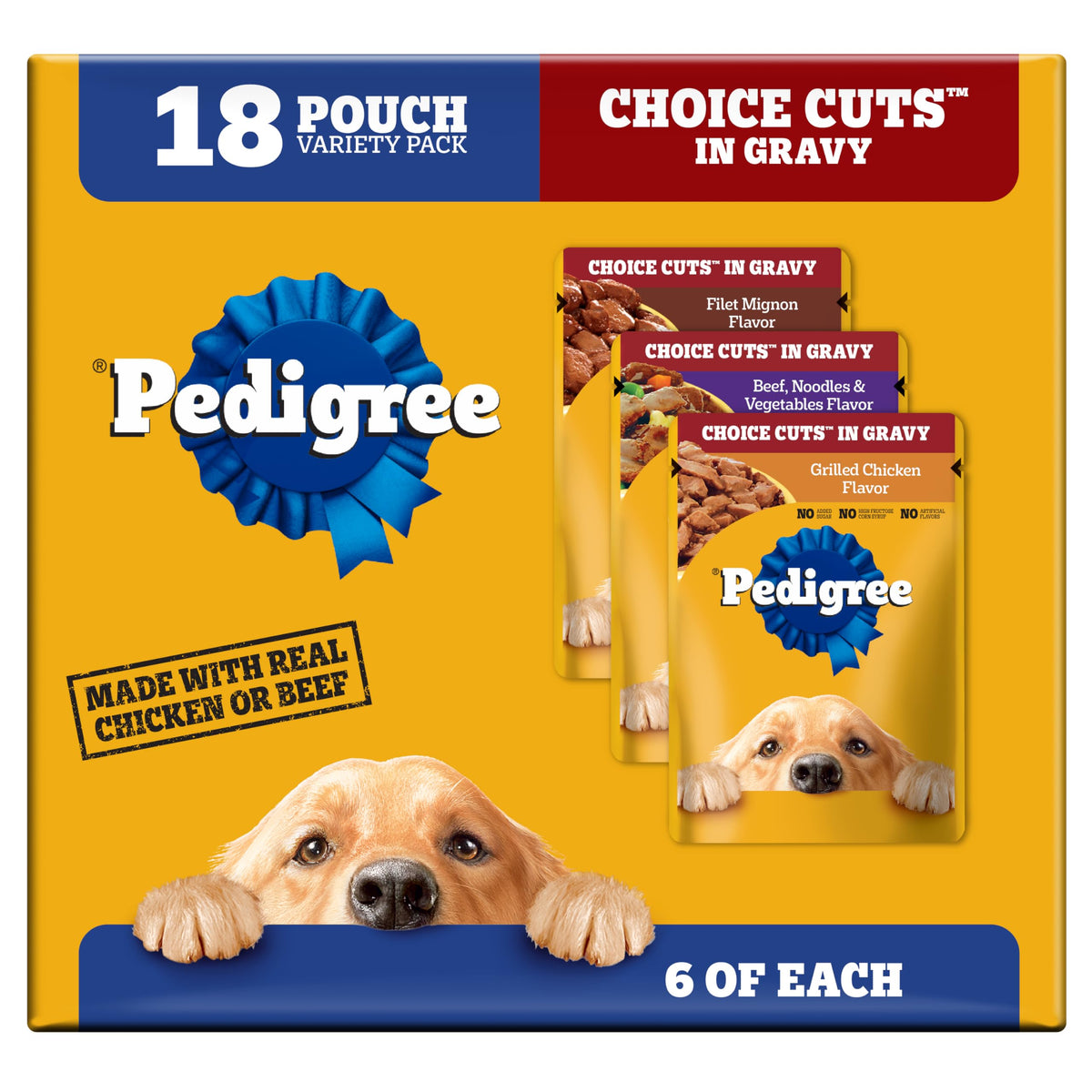 Pedigree Choice Cuts in Gravy wet dog food pouch front, convenient complete meal option