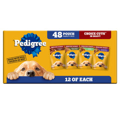 Pedigree Choice Cuts in Gravy pouch open with rich gravy for a tasty meal
