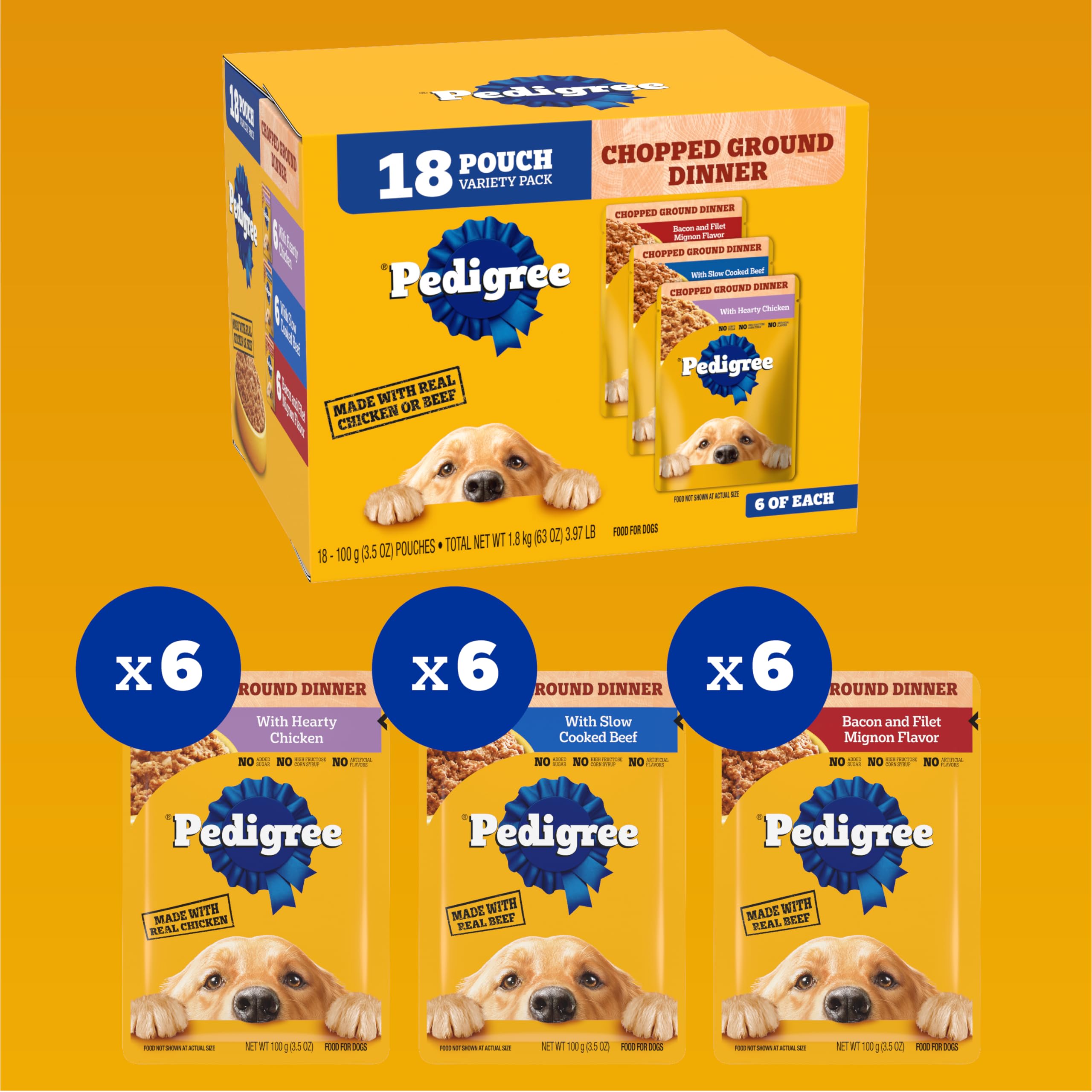 Pedigree chopped ground dinner dish served highlights tender real-protein flavor