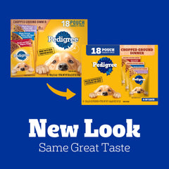 Pedigree chopped ground dinner pouch open serving shows convenient meals