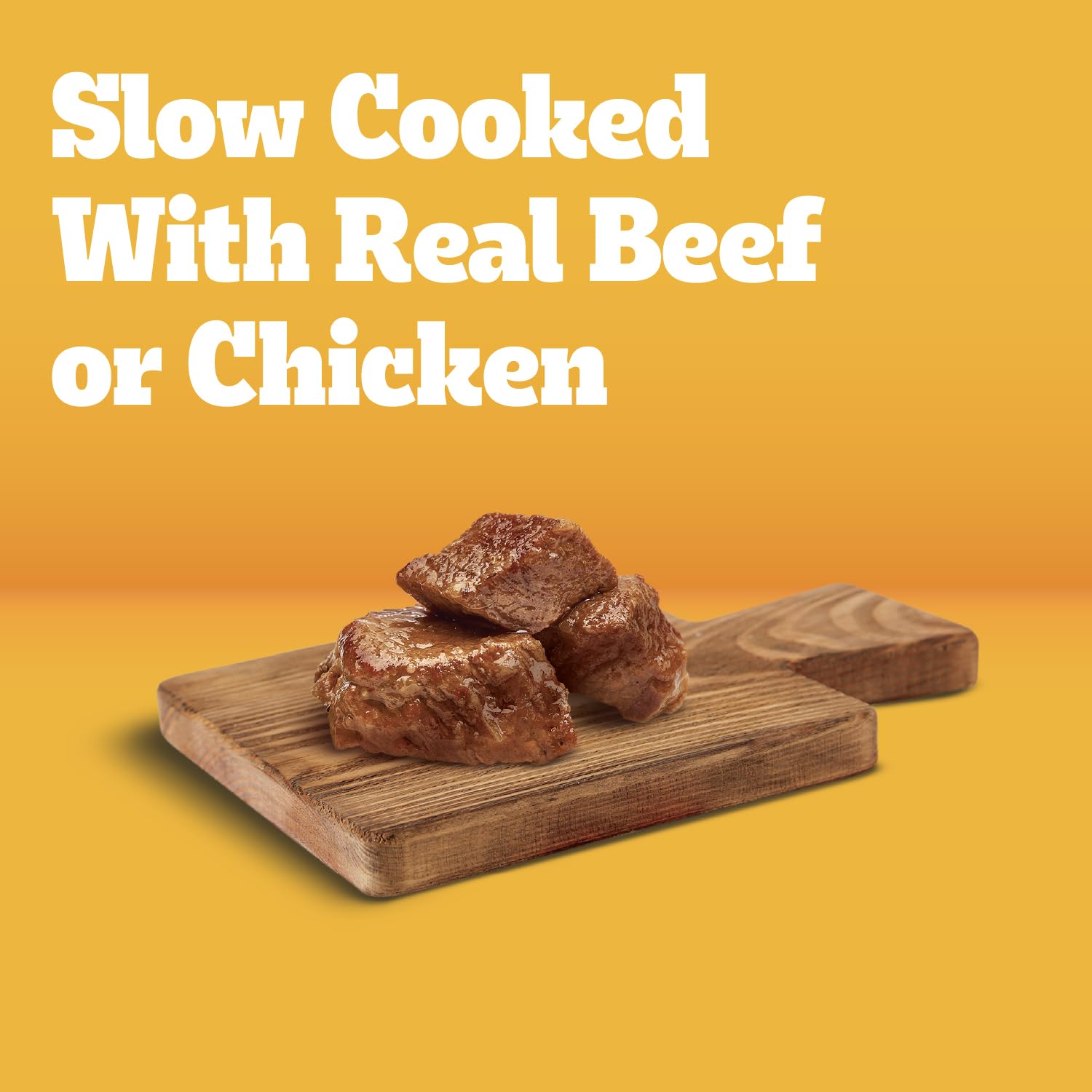 Pedigree Chopped Ground Dinner real meat chunks for lean muscles.