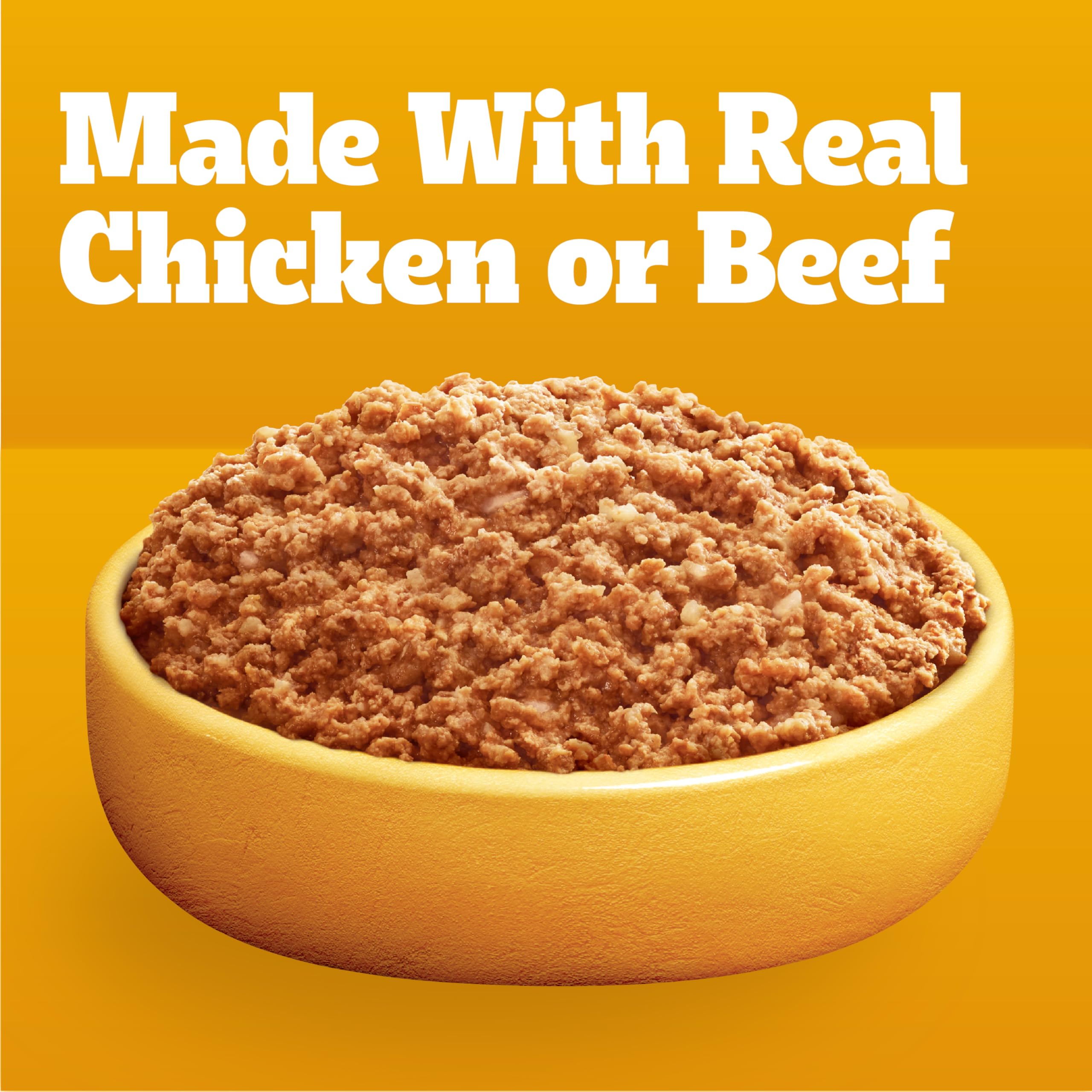 Pedigree chopped ground dinner topping with kibble offers mealtime variety