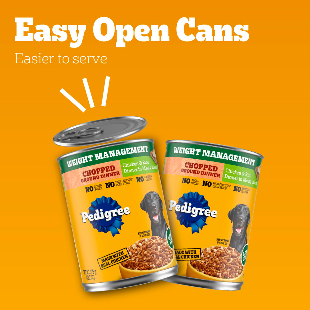 Pedigree Chopped Ground Dinner weight management focus fits portion-conscious routines.