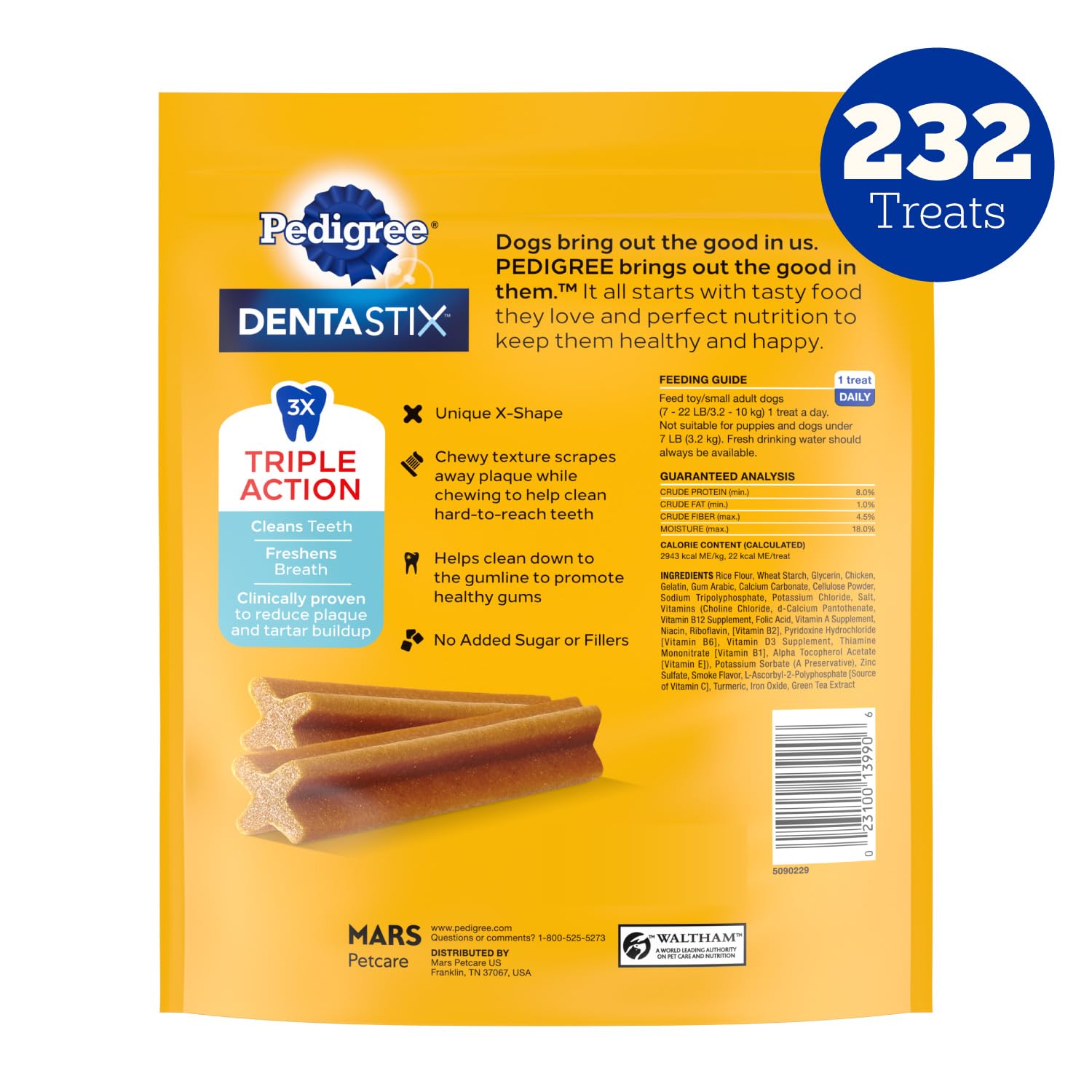 Pedigree Dentastix 232 treats total in four bags.