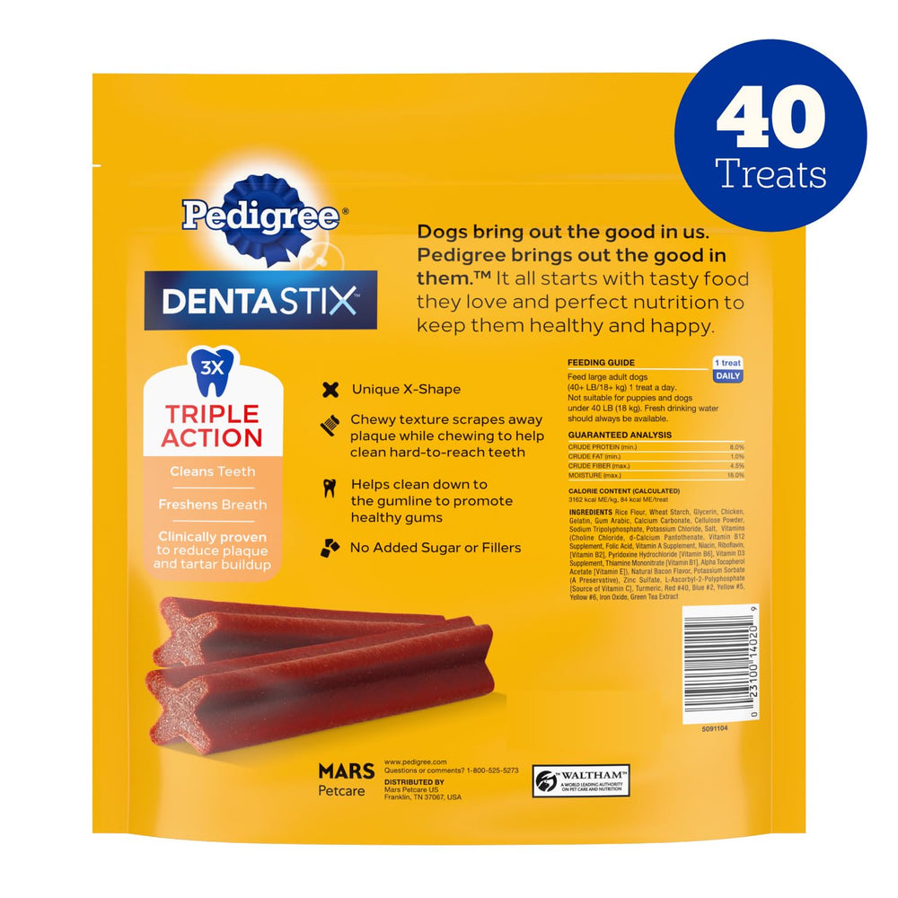 Pedigree Dentastix bag spread-out treats ready to serve
