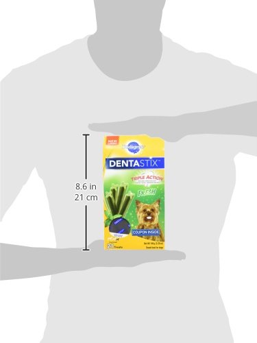 Pedigree Dentastix chewy texture shown for dental cleaning action.