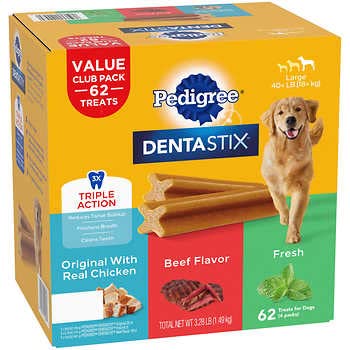 Pedigree Dentastix dog chews front view, designed for daily dental hygiene.
