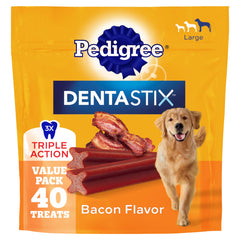 Pedigree Dentastix large-breed bacon flavor bag front for daily dog treats