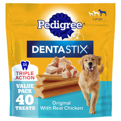 Pedigree Dentastix large bag front view for daily dental care.