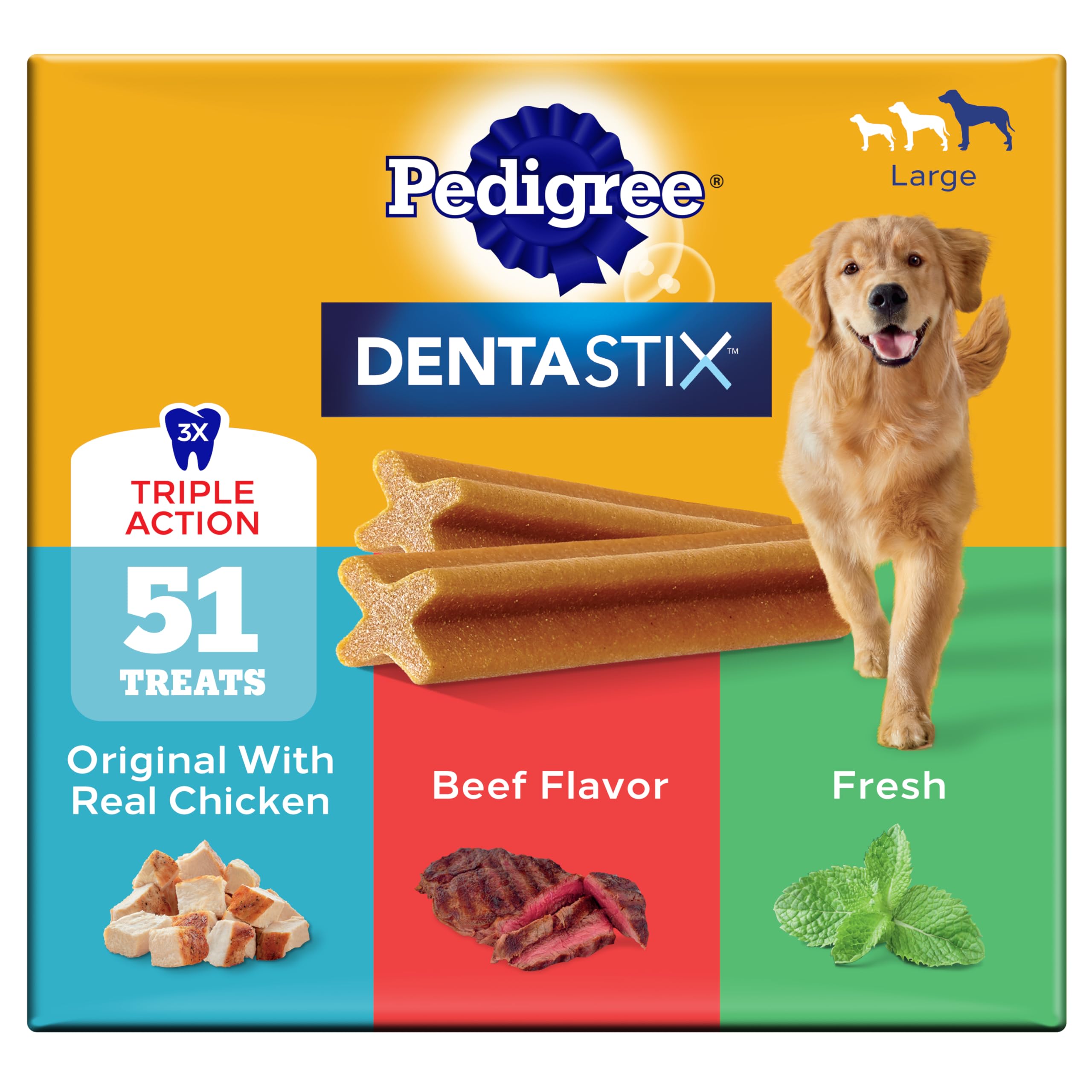 Pedigree Dentastix Large Pack front view for daily large-dog dental care.