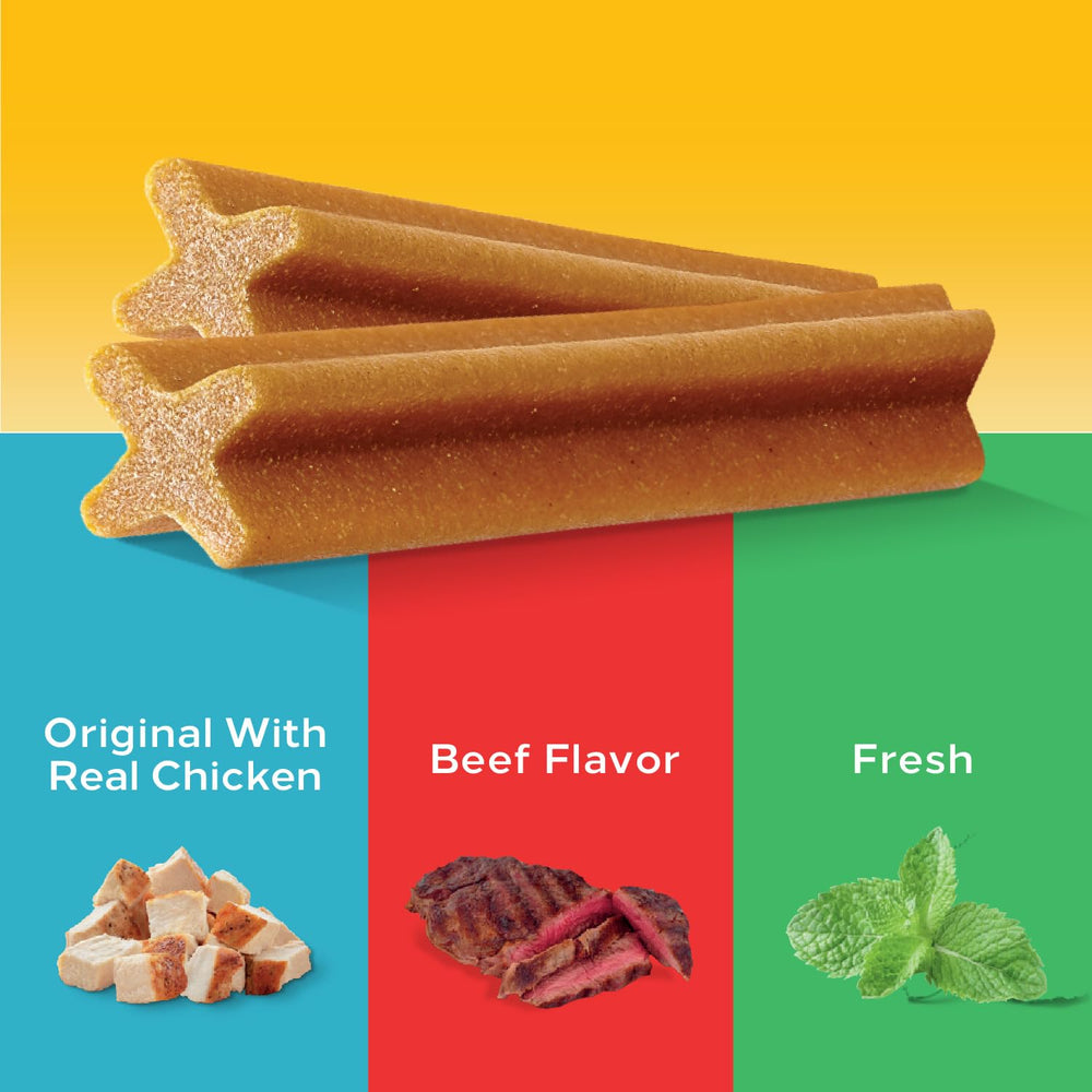 Pedigree Dentastix Fresh close-up highlighting flavor and chewing.