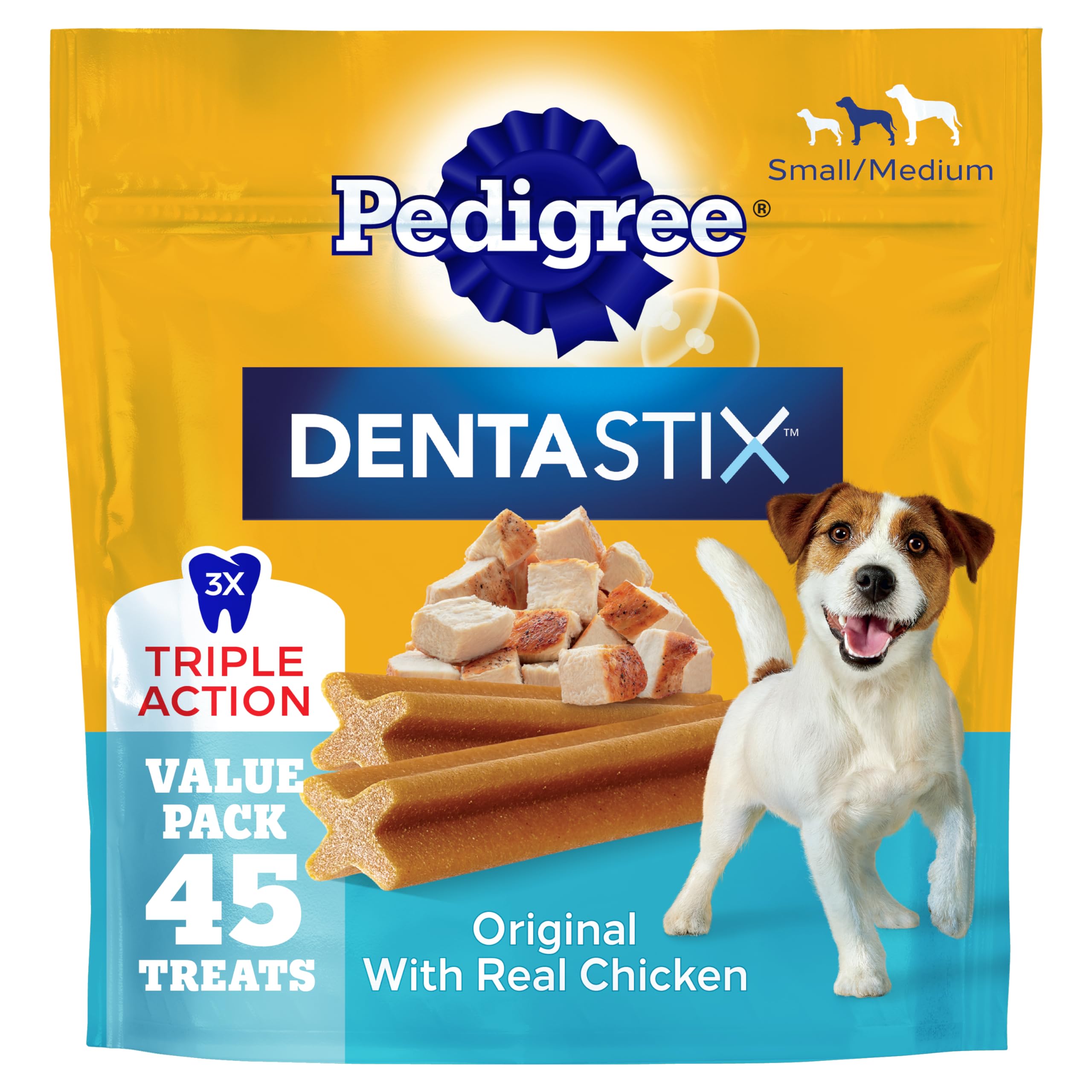 Pedigree Dentastix pack front view for daily dental care.