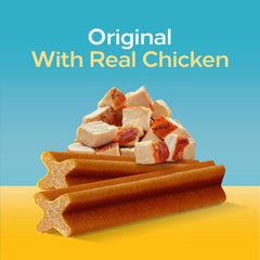 Pedigree Dentastix real-chicken flavor dogs love.