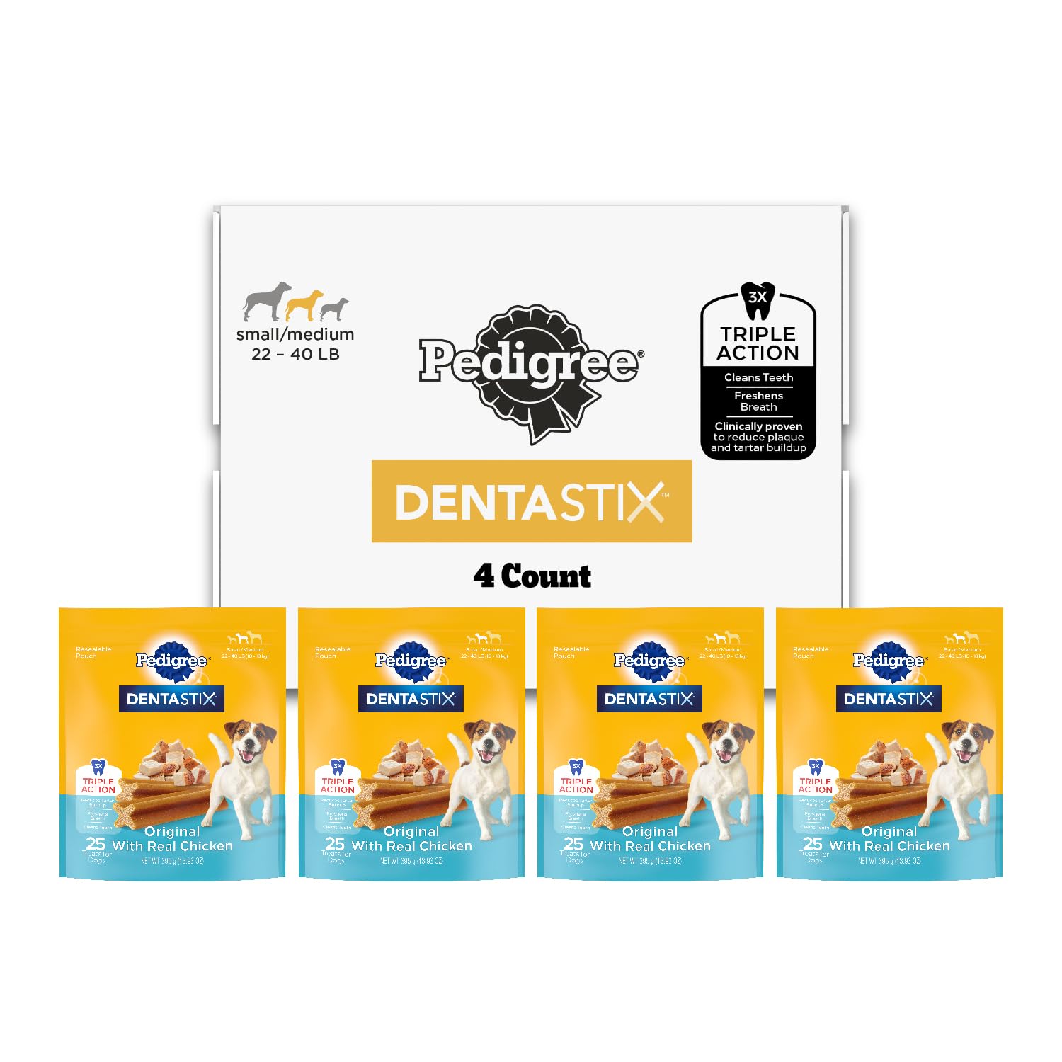 Pedigree Dentastix small-breed original chicken chew for daily dental care.