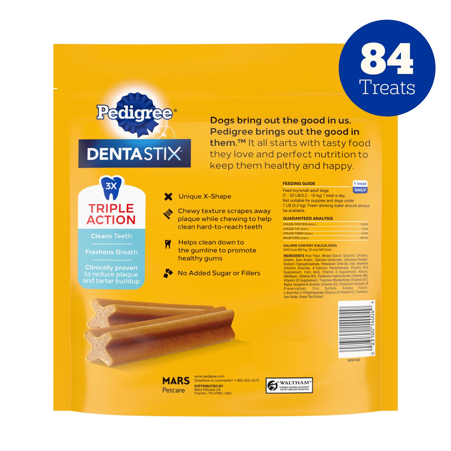 Pedigree Dentastix science-backed design from Waltham shown