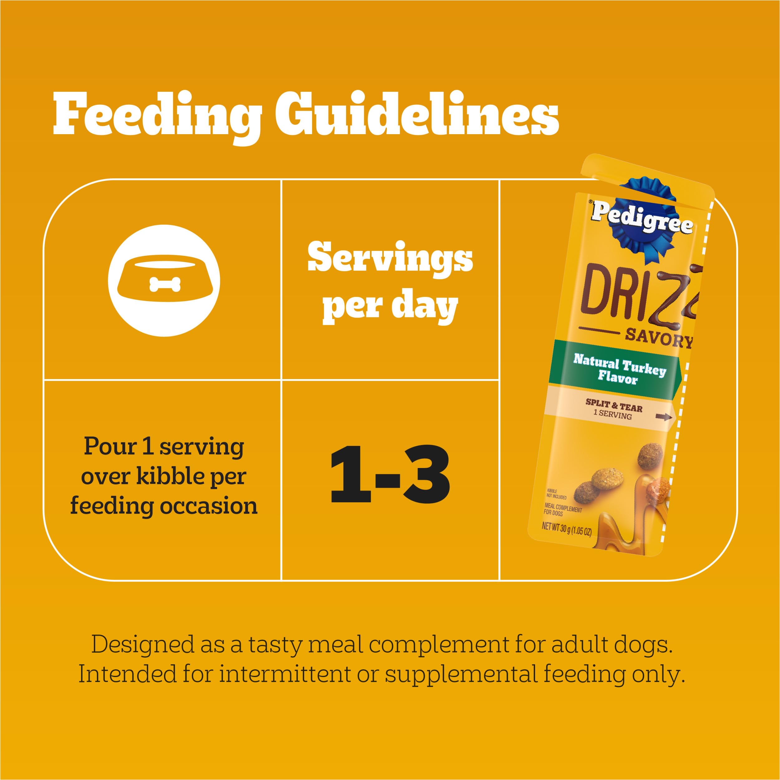 Pedigree Drizzlers meal topper for dry kibble at mealtime.