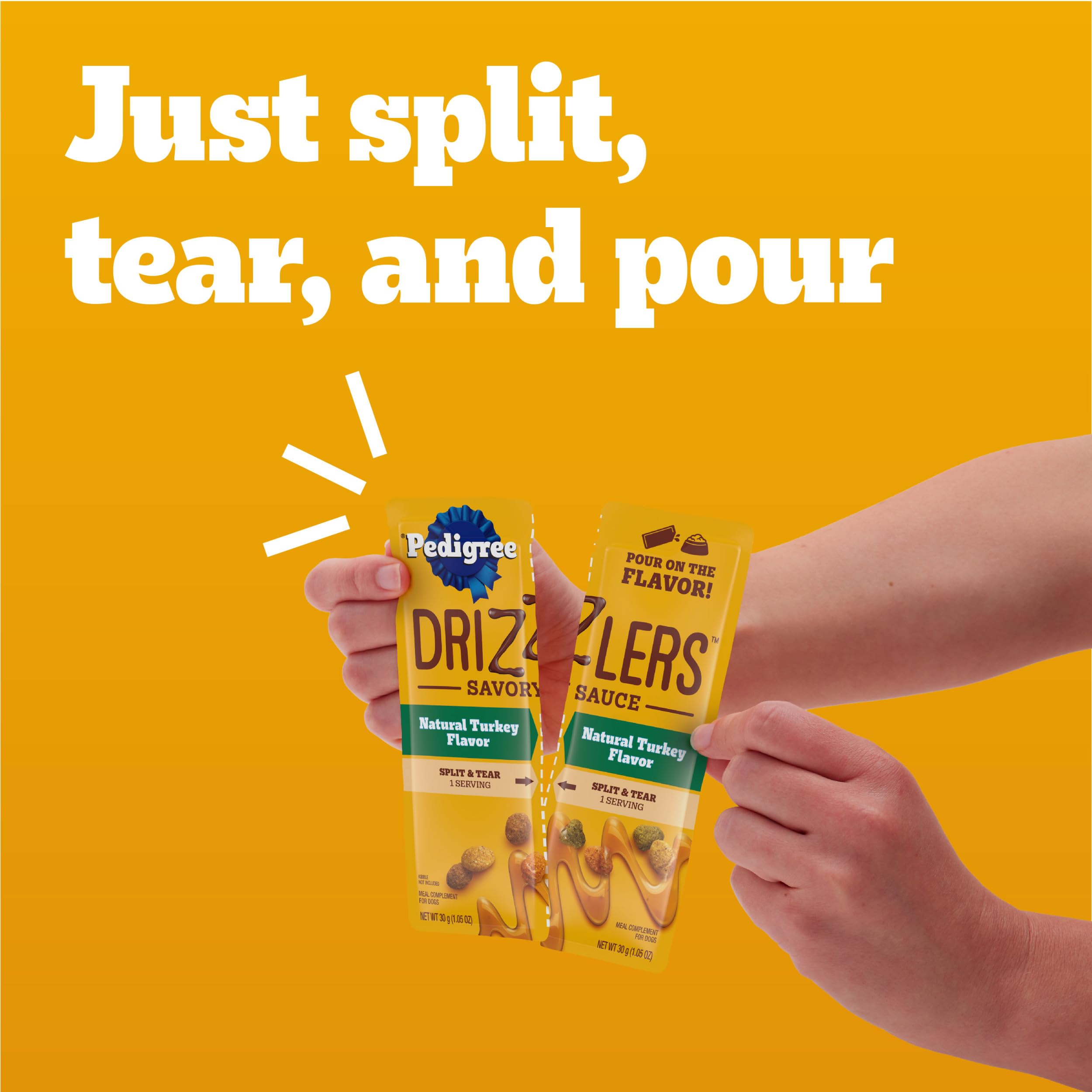 Pedigree Drizzlers turkey flavor topper adds tasty kibble boost.