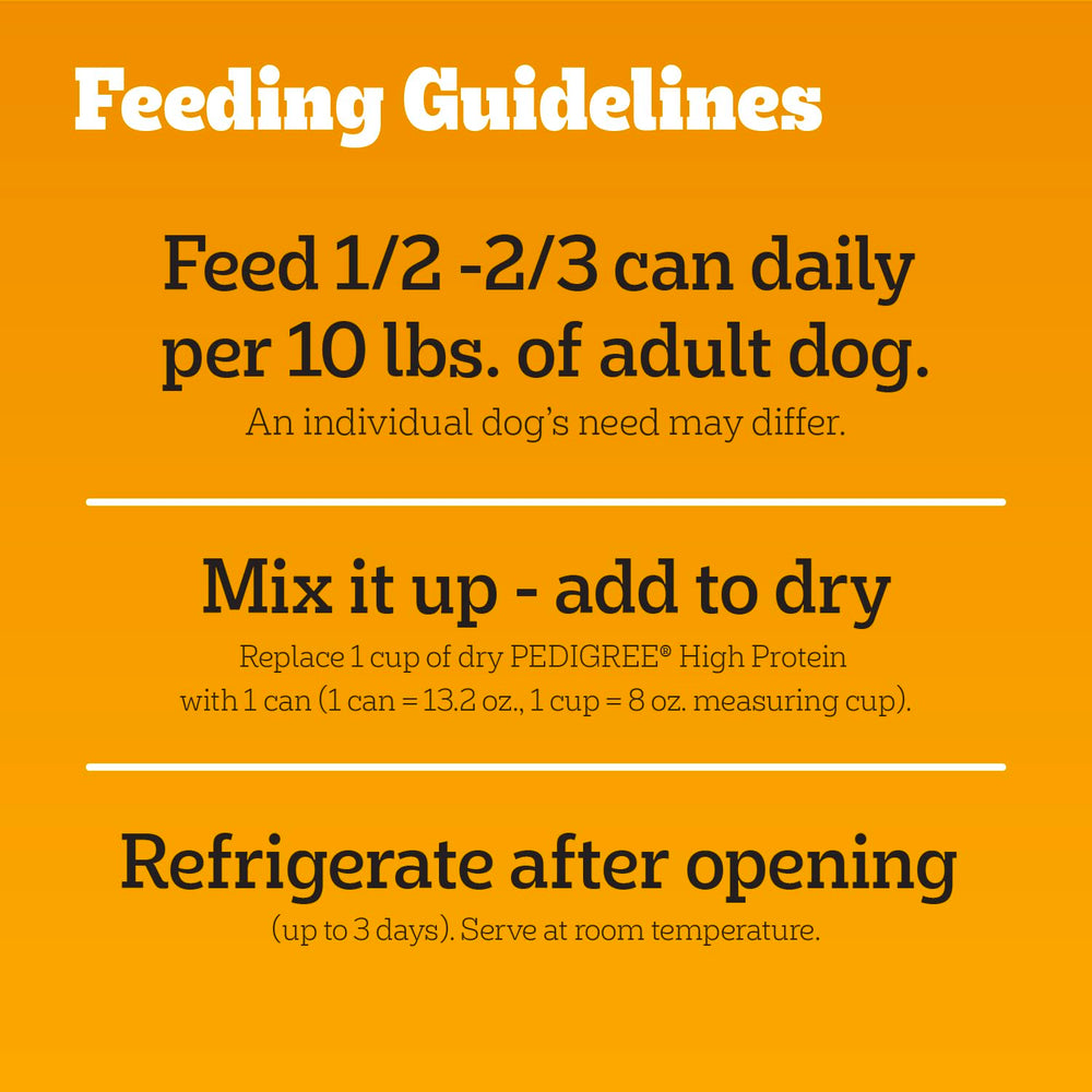 Pedigree high-protein dog food can close-up side view