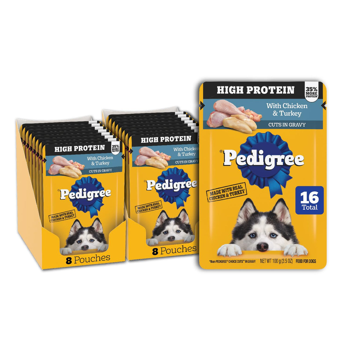 Pedigree High Protein pouch open for a complete meal