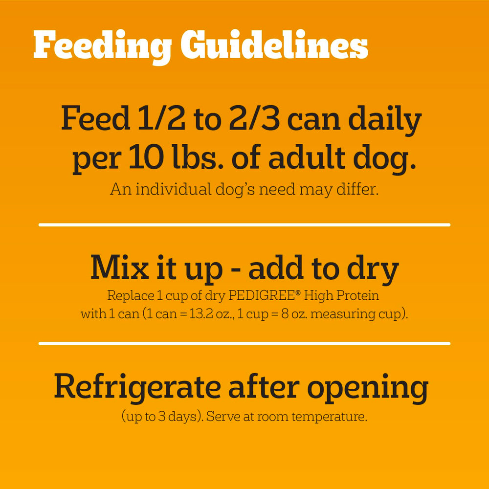 Pedigree High Protein wet dog food 12-count packaging showcases value.