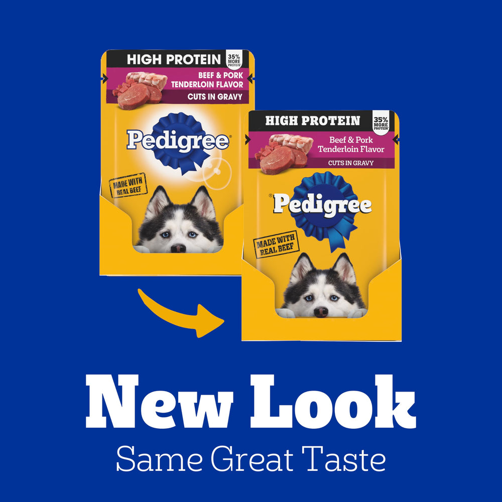 Pedigree High Protein pork-tenderloin pouch, tasty daily feeding variety