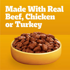 Pedigree High Protein pouch with chicken and beef cuts in gravy for meals or toppers.