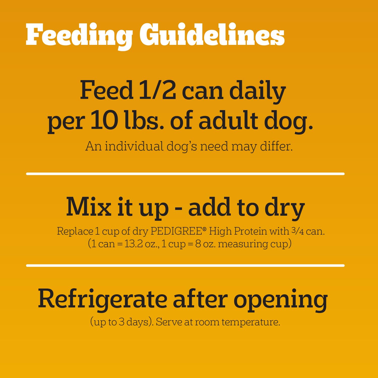 Pedigree High Protein label noting 40g protein per can.