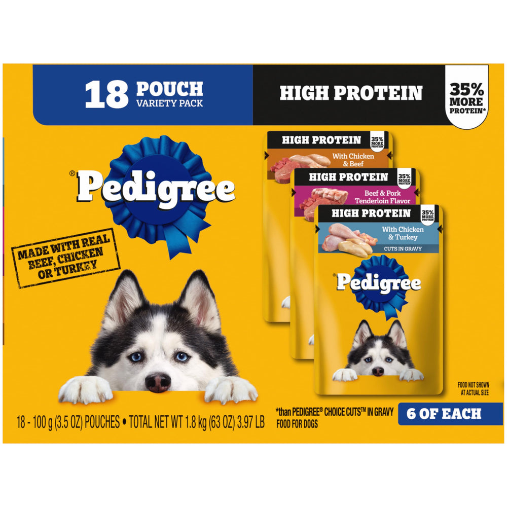 Pedigree High Protein variety pack front view for daily meals.