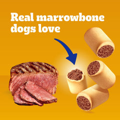 Pedigree MarroBone real beef flavor treat for small breeds with bone marrow aroma.