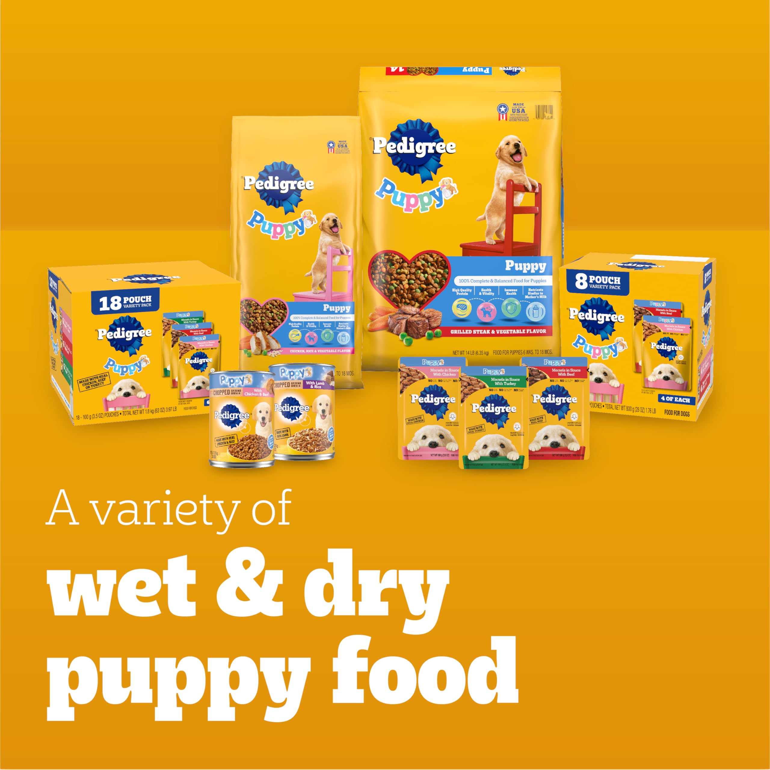 Pedigree Puppy Morsels in Sauce nutrition label highlights ingredients