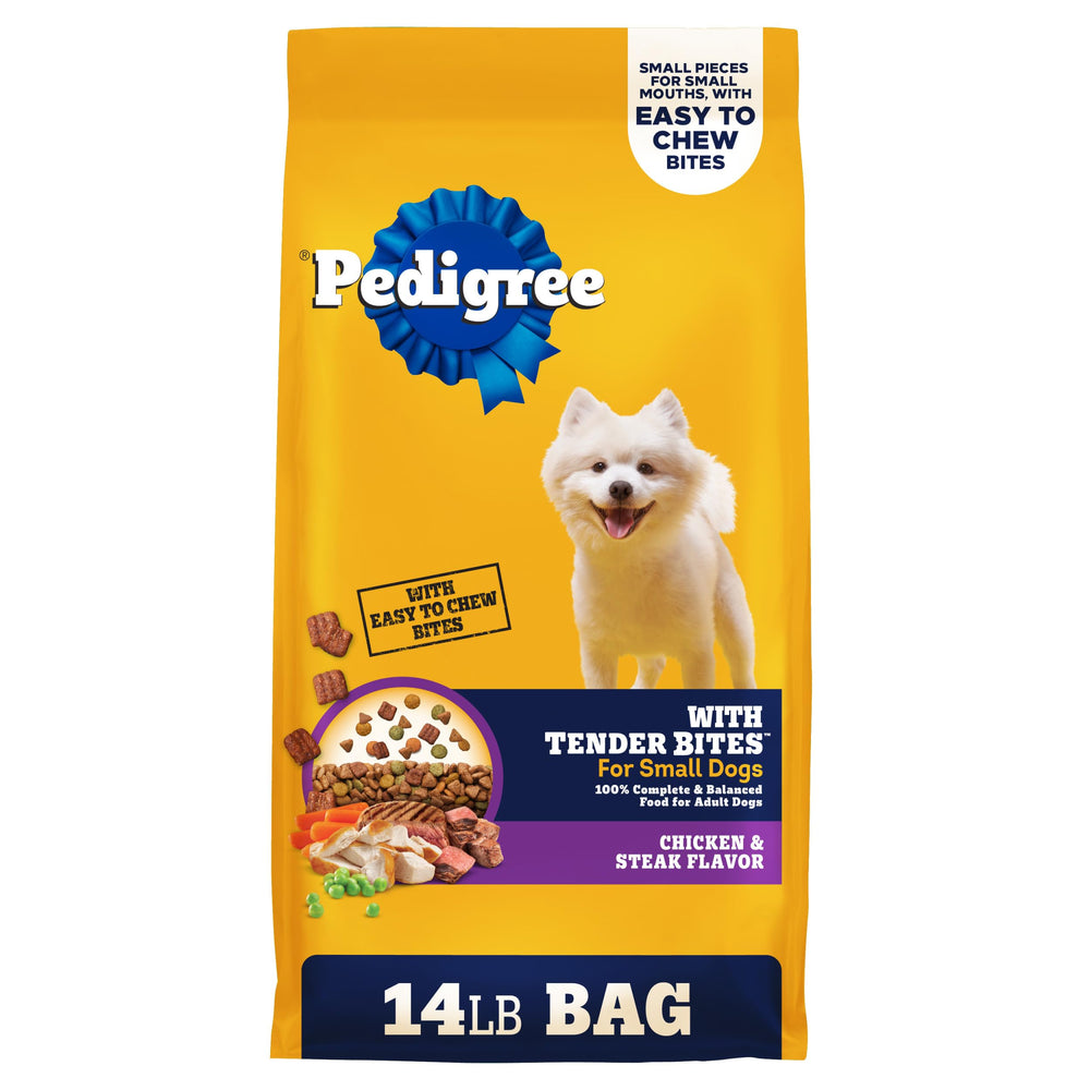 Pedigree Tender Bites close-up of small-breed kibble texture for easy chewing