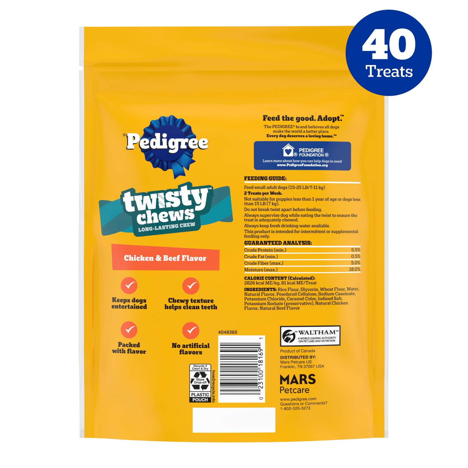 Serving view of Pedigree Twisty Chews as a rewards snack for dogs