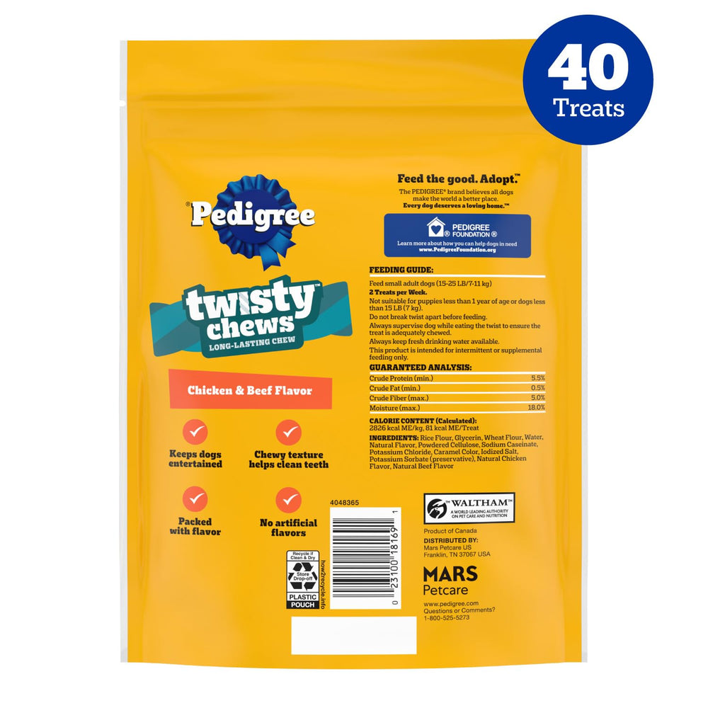 Serving view of Pedigree Twisty Chews as a rewards snack for dogs