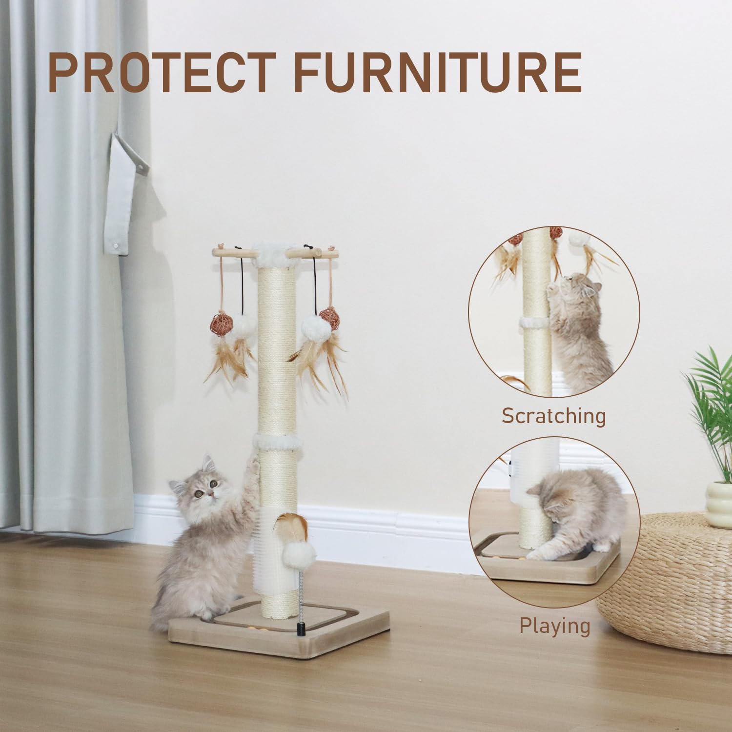 Peekab sturdy base plate provides stable support for the scratching post.