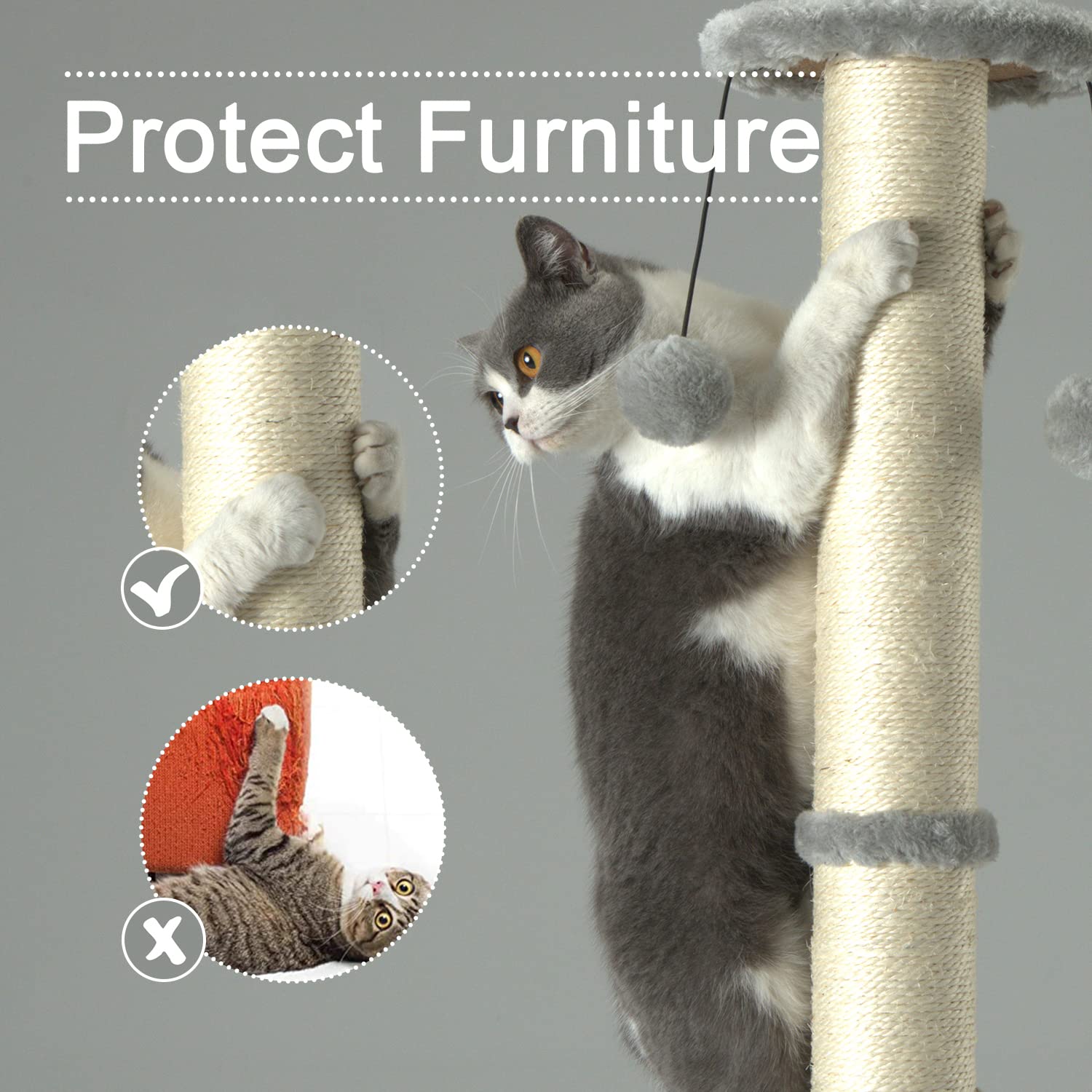 PEEKAB cat post with hanging ball for interactive play